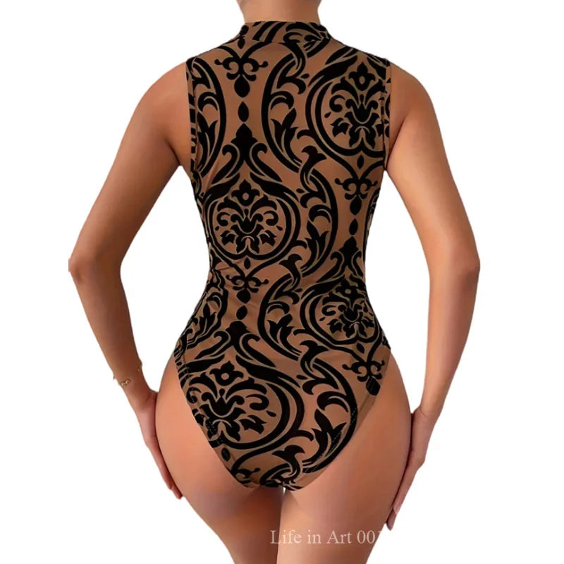 Elegant floral bikini swimsuit for women by Corporación Turística, featuring a sexy design and matching floral accessories.