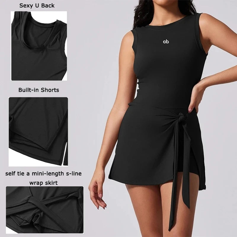 Women's tennis dress with built-in shorts by Corporación Turística, featuring a sporty design and comfortable fit.