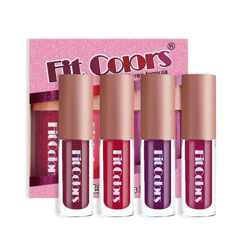 Set of four metallic non-stick lipstick shine cups by Corporación Turística, showcasing shiny, durable metal with lipstick design.