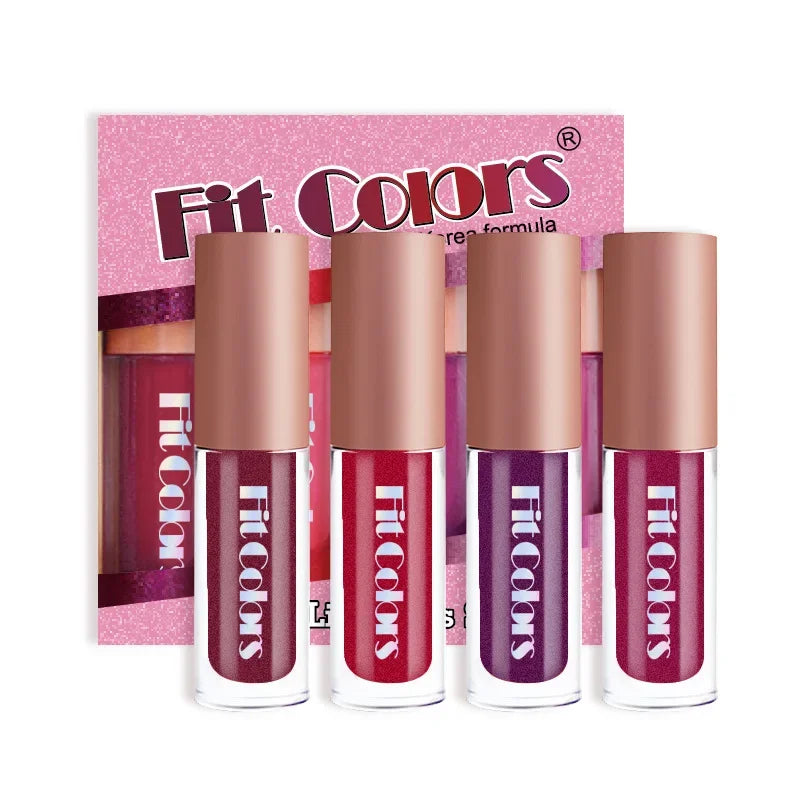 Set of four metallic lipstick gloss containers with antiadhesive coating, shiny finish, by Corporación Turística.