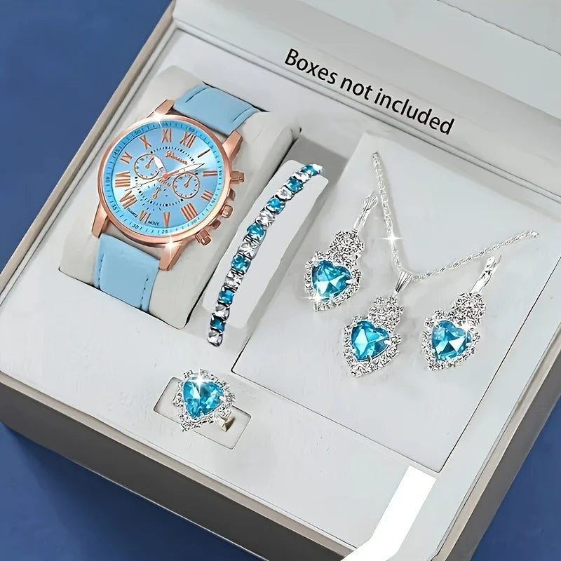 Fashion quartz watch and jewelry set by Corporación Turística, featuring a stylish watch with matching jewelry pieces.