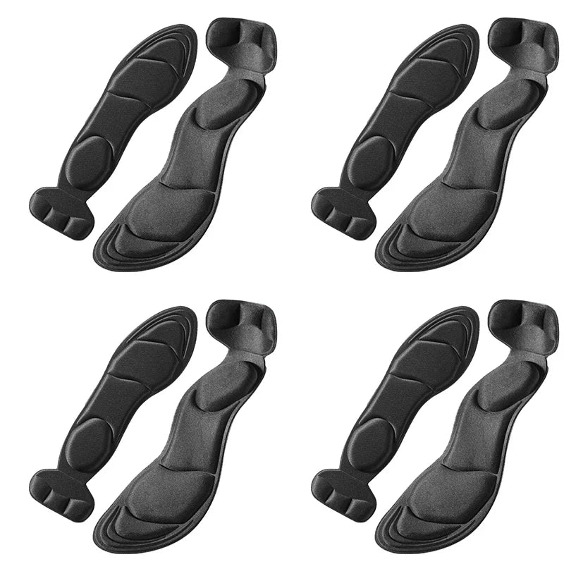 Four pairs of black memory foam insoles for women's shoes, suitable for sizes EU 35-39, designed for comfort and support.