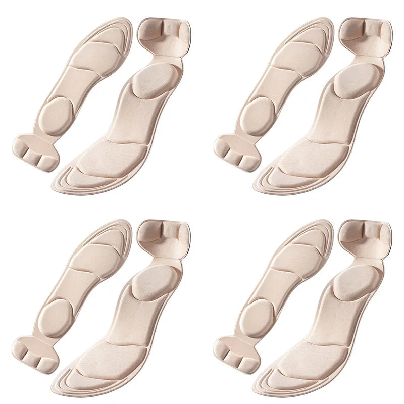 Four pairs of black memory foam insoles for women's shoes, suitable for EU sizes 35-39, from Corporación Turística.