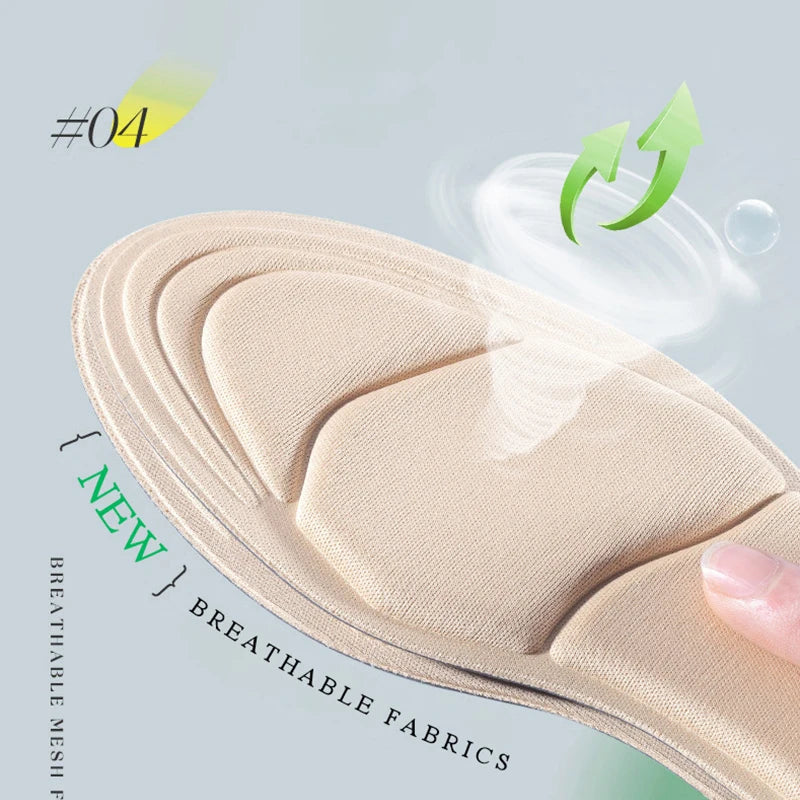 Four pairs of black viscoelastic foam insoles for women's shoes, designed for comfort and support.