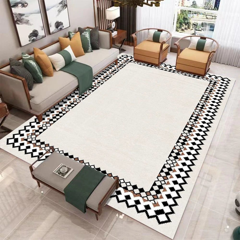Luxurious Nordic geometric rug by Corporación Turística, featuring modern patterns and soft textures in a stylish living room setting.
