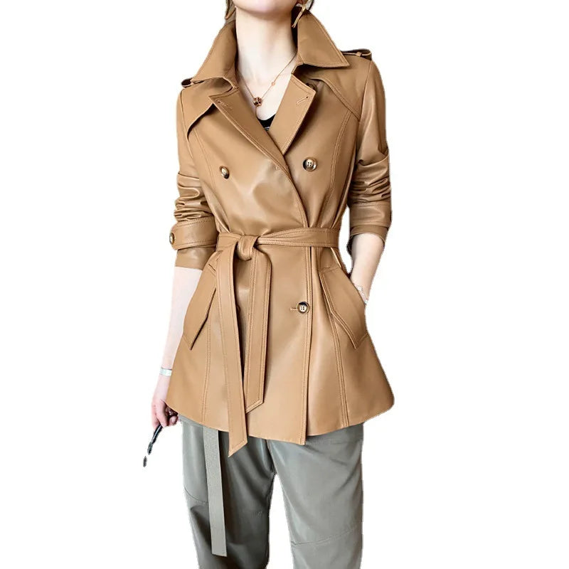 Genuine leather women's jacket by Corporación Turística, stylish warm coat made of high-quality leather, black, with a tailored fit.