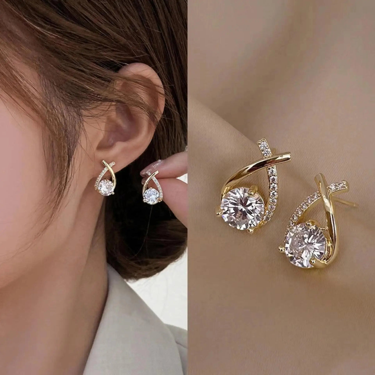 Silver 92% crystal hollow swan earrings with needle design, featuring elegant green accents and intricate craftsmanship.