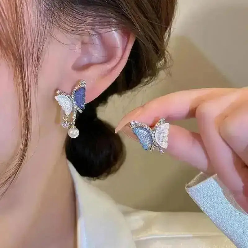 Korean style pearl tassel earrings with needle hook, featuring 5mm crystals and elegant design, perfect for fashionable accessories.