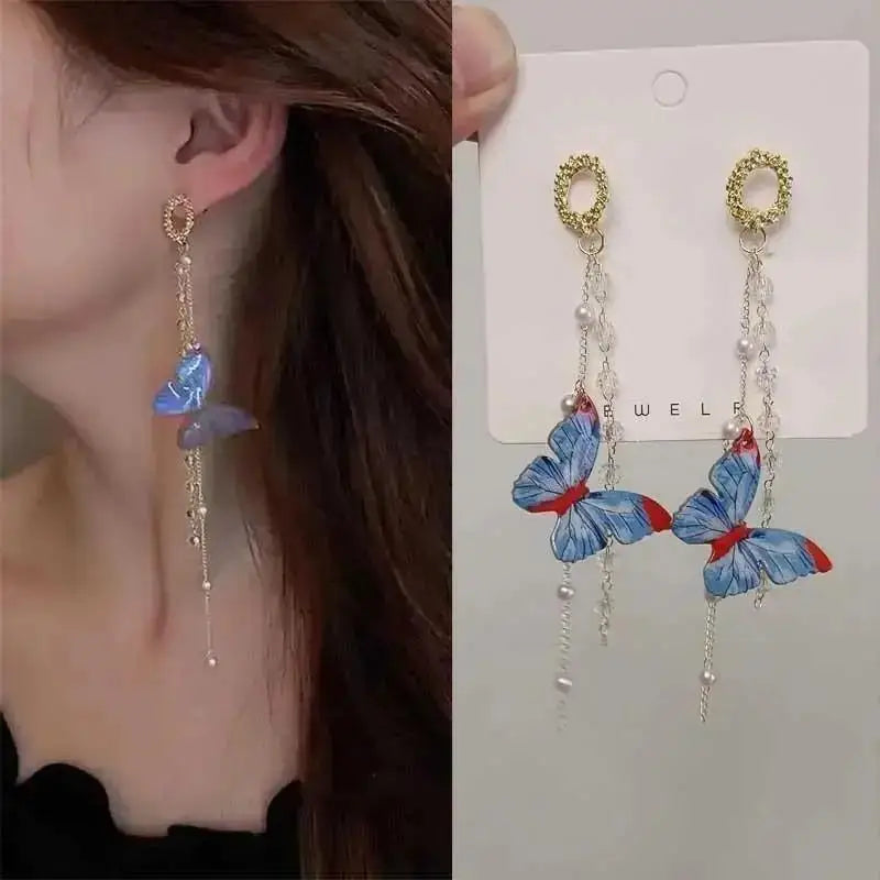 Korean fashion pearl tassel earrings with needle hook, featuring 5mm crystal beads, stylish and elegant accessory.