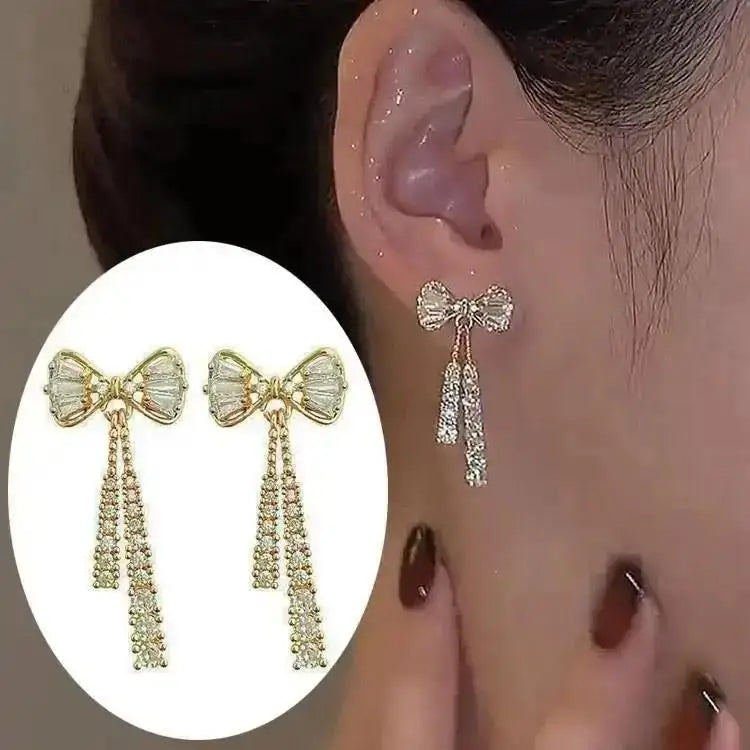 Korean fashion pearl tassel earrings with needle hook, featuring 5mm crystals and stylish design.
