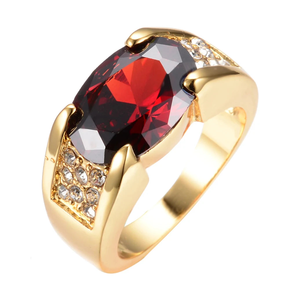 Luxury red crystal ring with oval-shaped zirconia, featuring a silver band, from Corporación Turística.