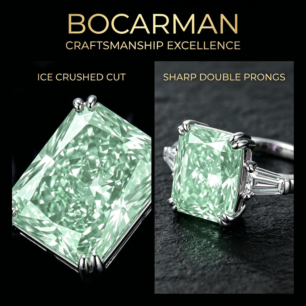 Sterling silver S925 ring with mint green cubic zirconia, featuring a sleek design and sparkling gemstone setting.