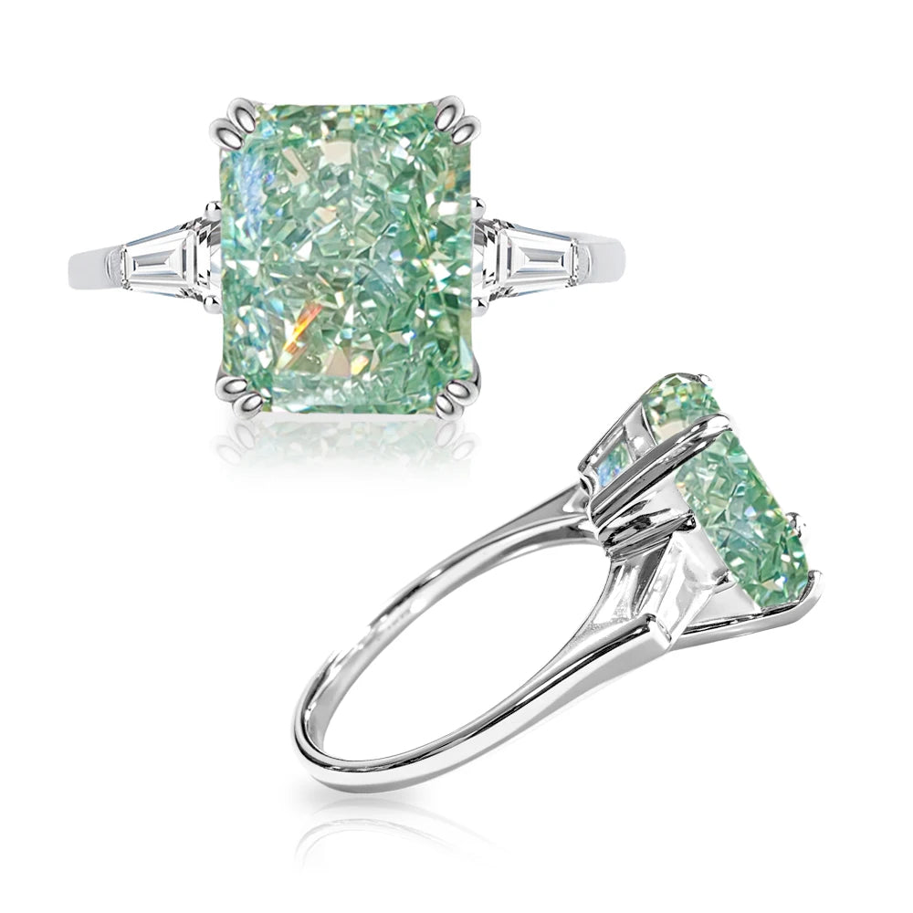 Sterling silver S925 ring with green mint cubic zirconia, featuring a stylish and elegant design.