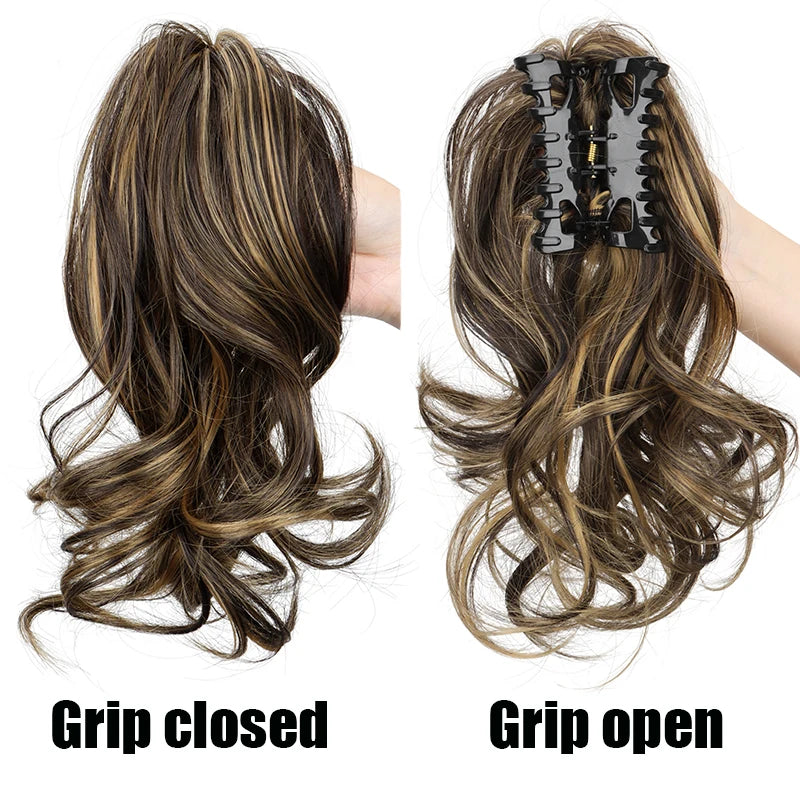 Short, curly black ponytail extension with clip from Corporación Turística, 12 inches long, designed for easy attachment.