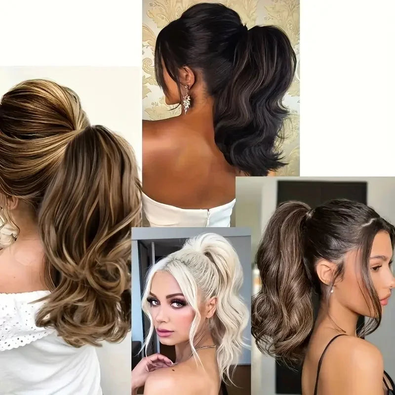 Curly 12-inch clip-in ponytail extension by Corporación Turística with a short, ruffled style for easy attachment.