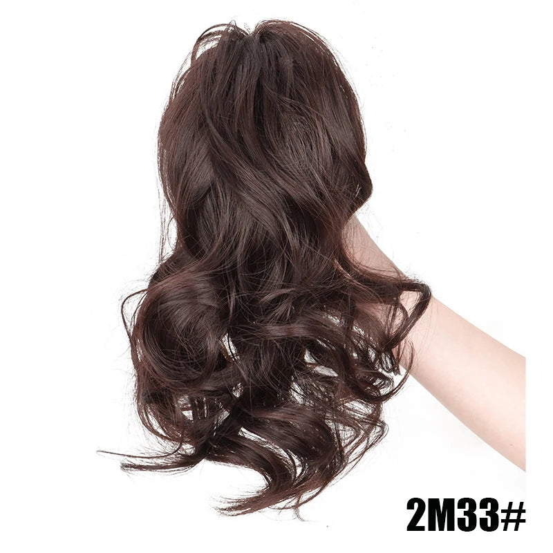 Short, curly 12-inch ponytail extension with clip from Corporación Turística, designed for easy attachment and natural look.