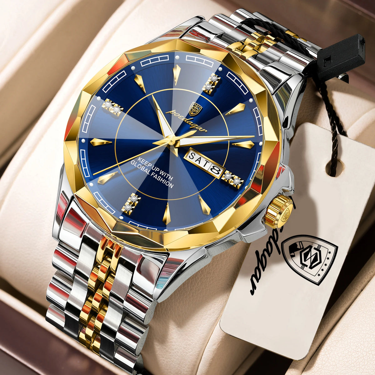 Silver and white POEDAGAR men's business wristwatch by Corporación Turística, with a sleek, durable design for professional wear.