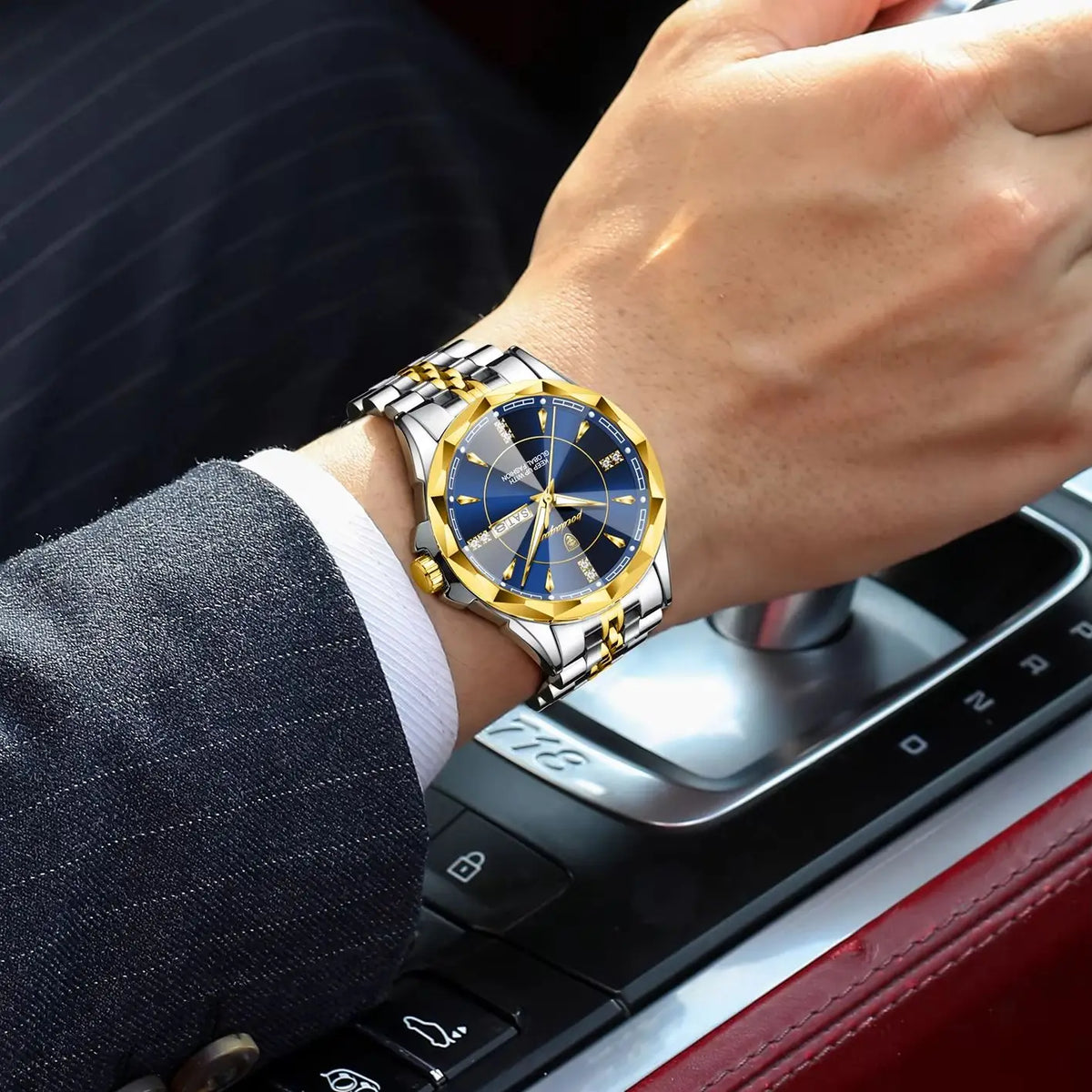 Silver and white men's business wristwatch by POEDAGAR, durable and stylish for professional wear, from Corporación Turística.