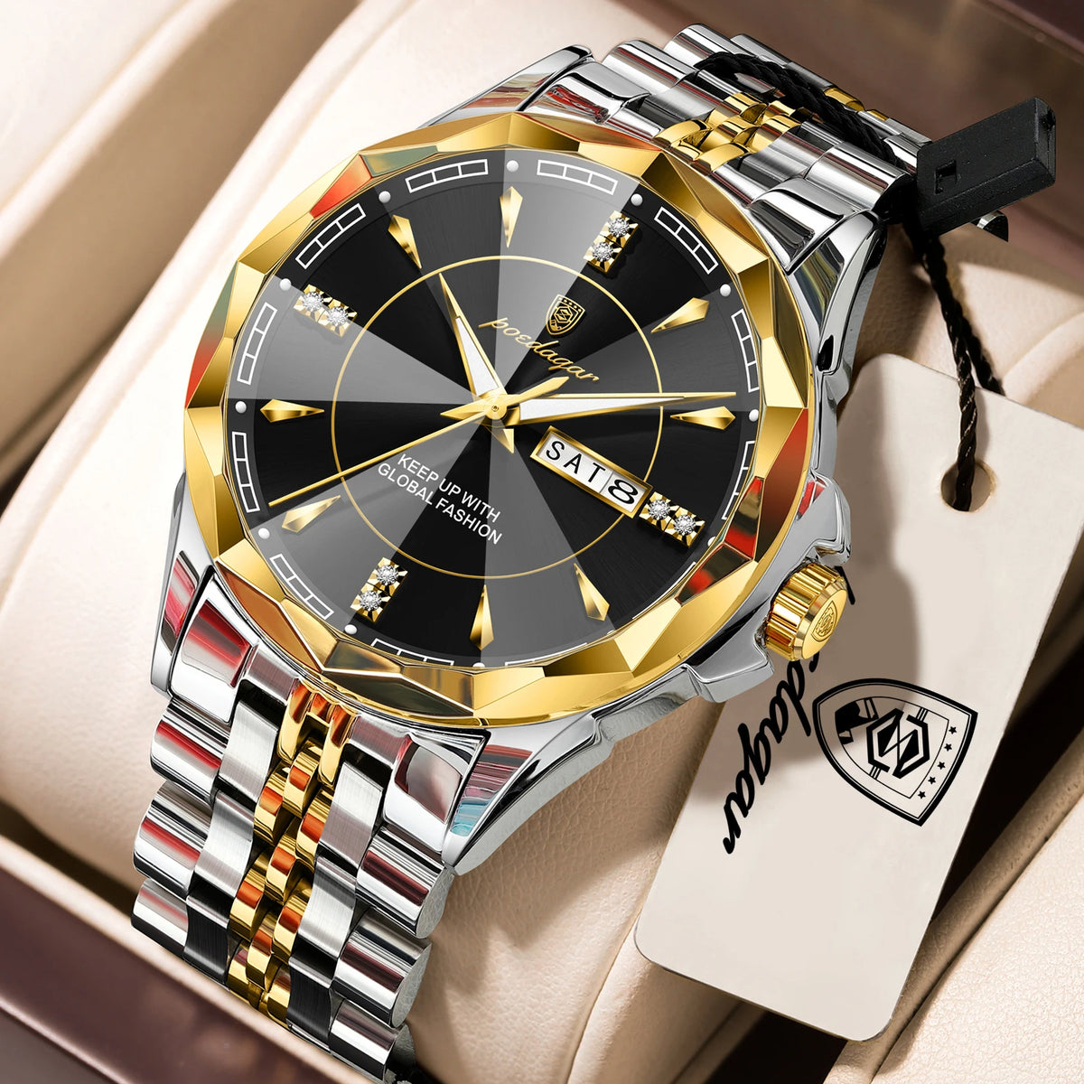 Silver and white men's business wristwatch by POEDAGAR, durable and stylish for professional wear.