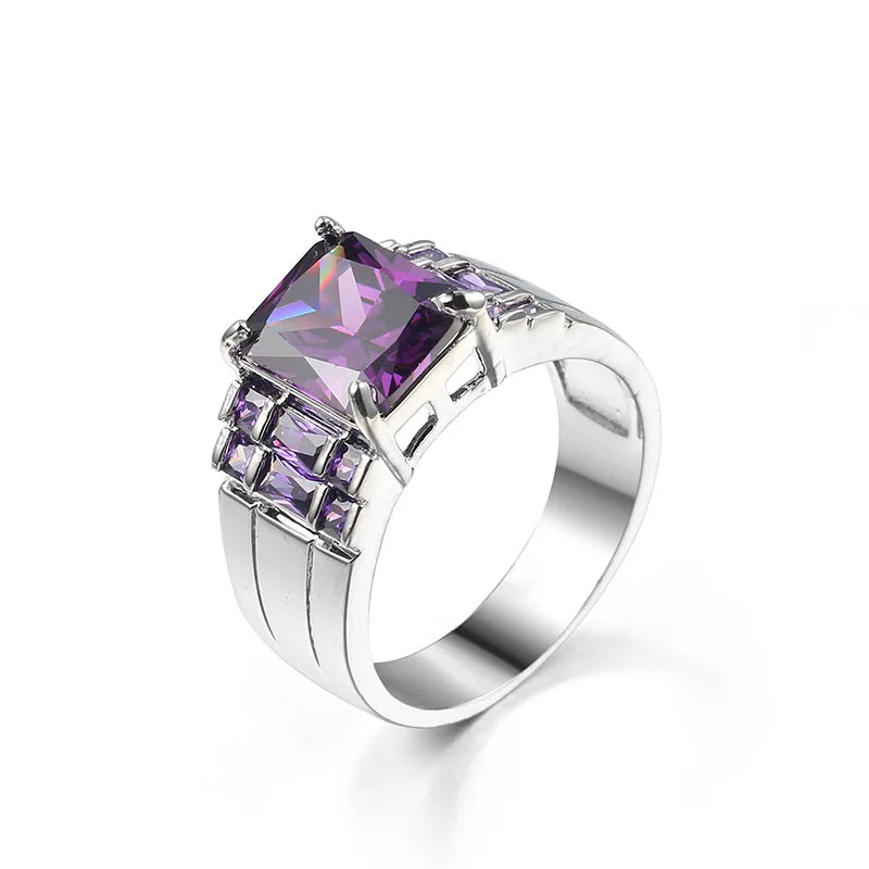 Wide purple cubic zirconia ring for women, stylish jewelry by Corporación Turística, featuring sparkling purple stones.