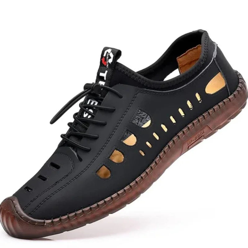 Brown men's leather sandals from Corporación Turística with soft leather straps and comfortable insole, casual footwear for men.