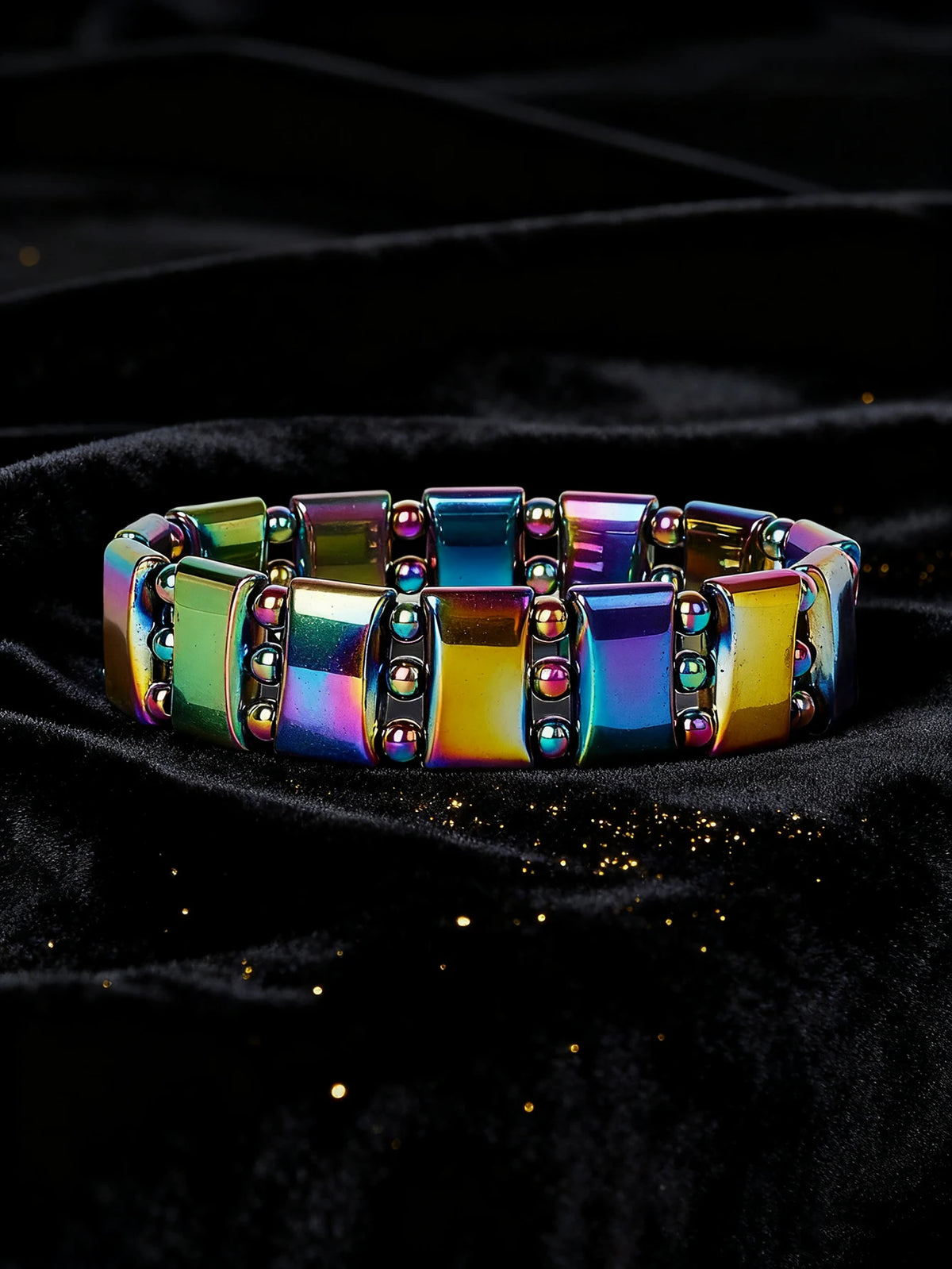 Hematite stone bracelet with rectangular natural stone beads, 19cm (7.5 inches) length, from Corporación Turística.