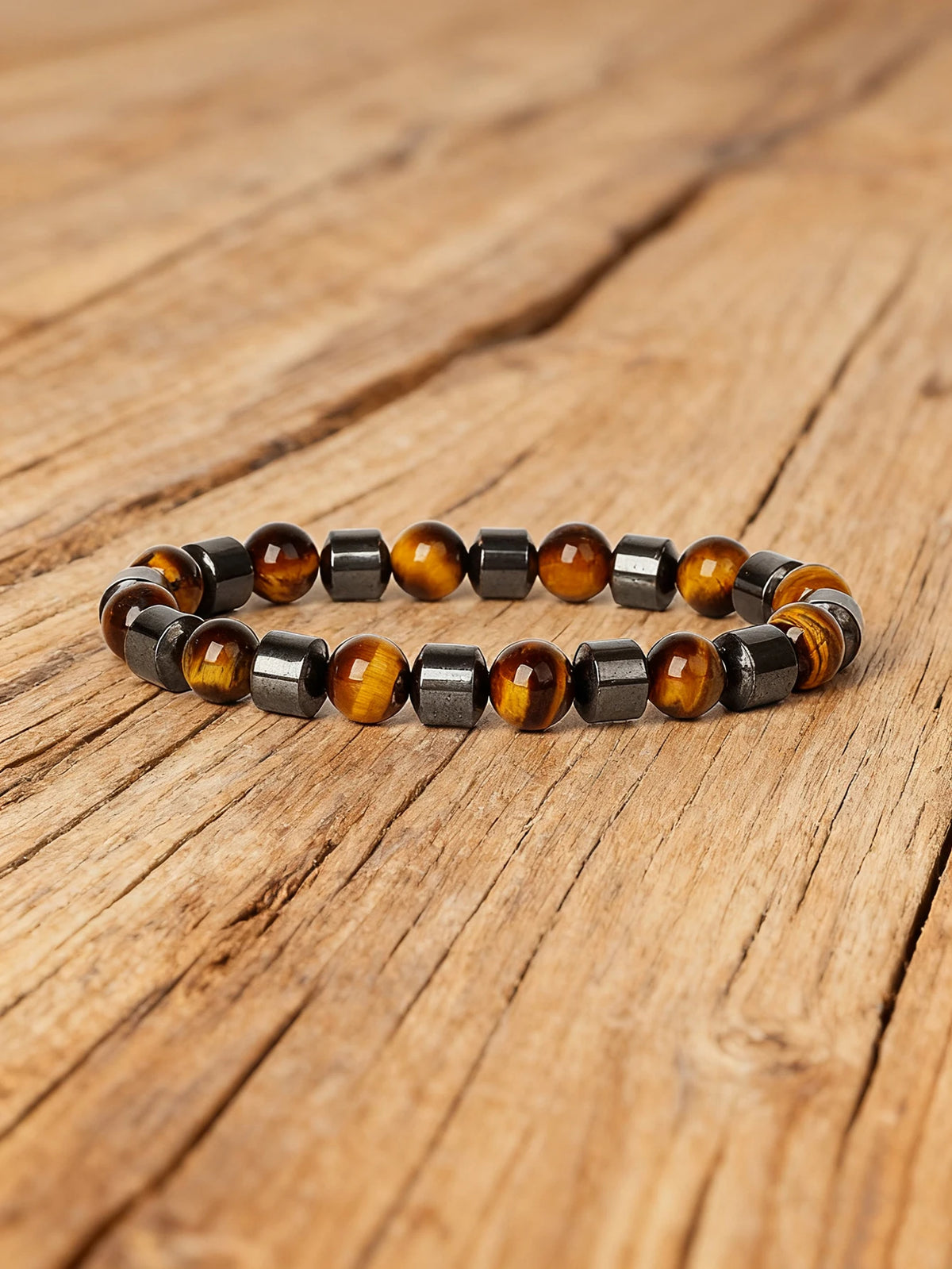 Hematite stone bracelet with rectangular natural stone beads, 19cm (7.5 inches), by Corporación Turística.