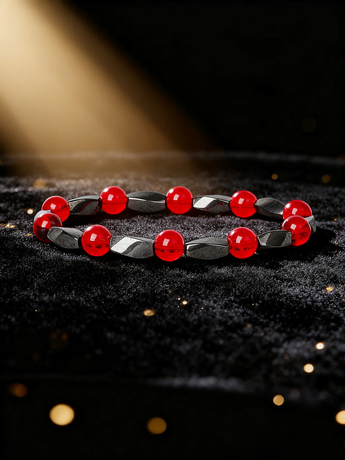 Hematite stone bracelet with rectangular natural stone beads, 19cm (7.5 inches), by Corporación Turística.