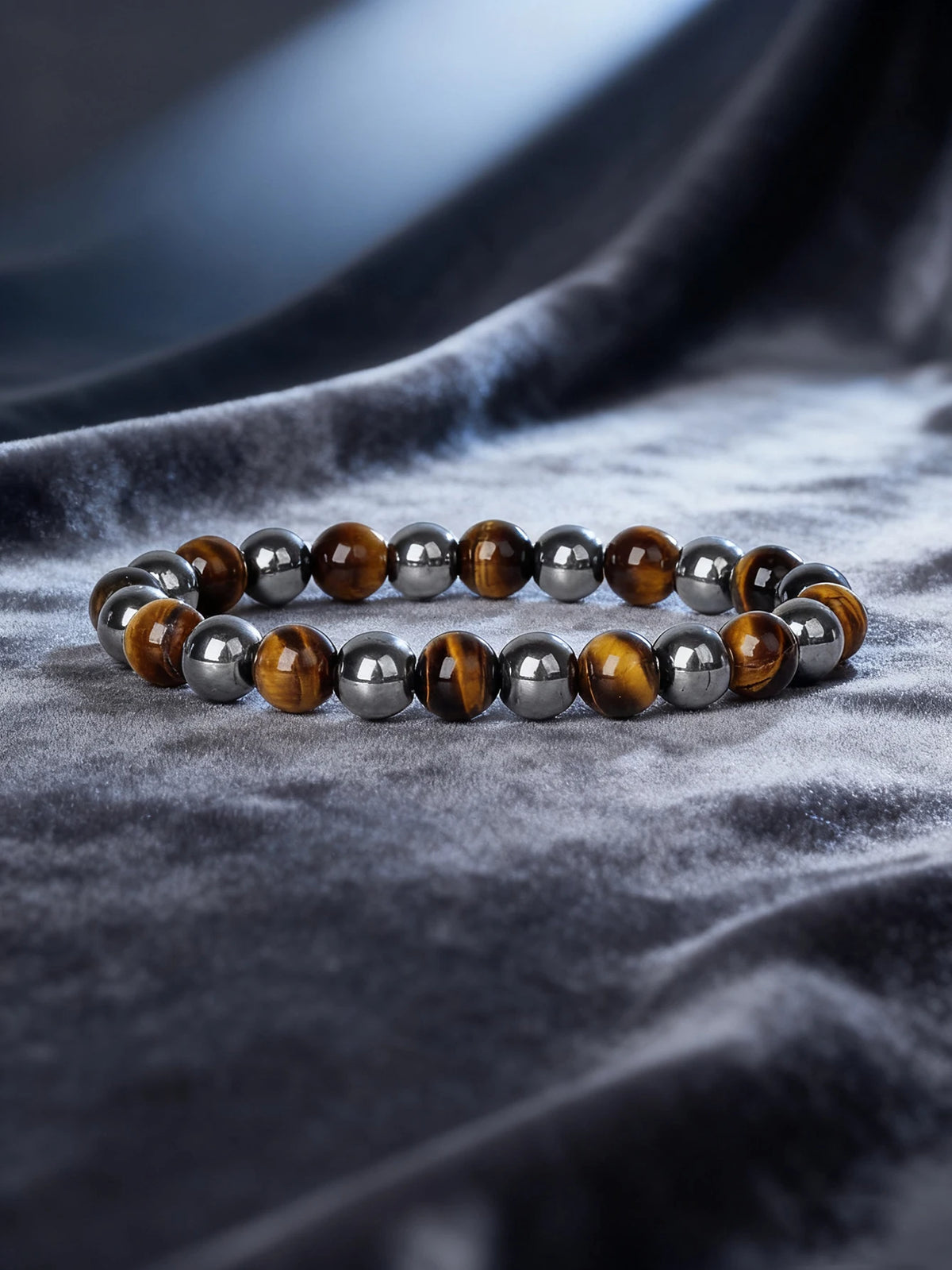 Hematite gemstone bracelet with rectangular natural stone beads, 19cm (7.5 inch) length, by Corporación Turística.