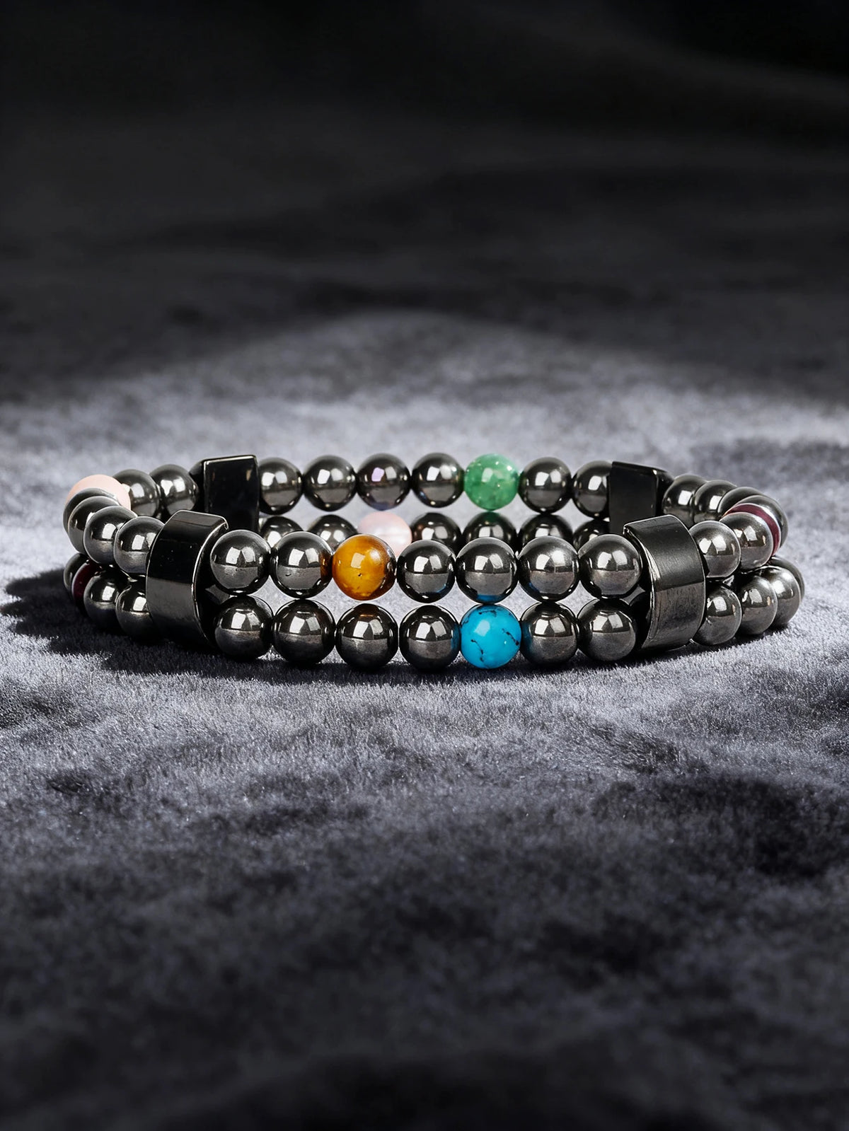 Hematite stone bracelet with rectangular natural stone beads, 19cm (7.5 inches), from Corporación Turística.