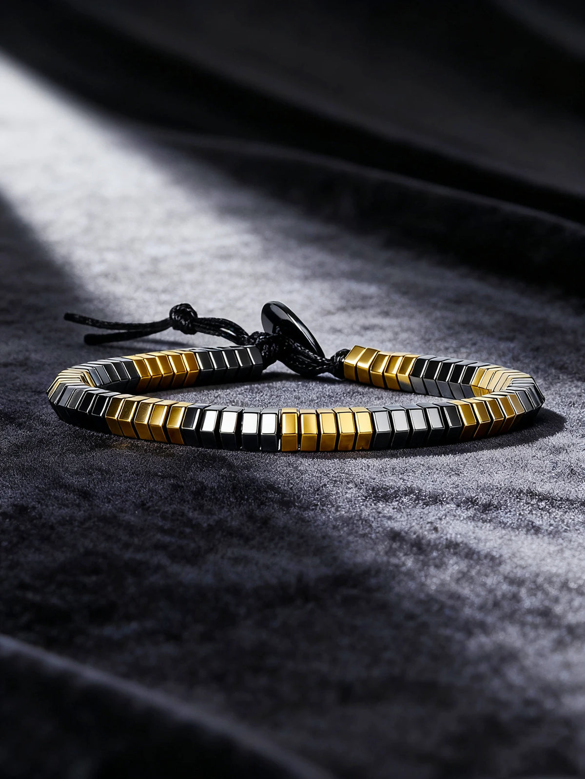 Hematite stone bracelet with rectangular natural stone beads, 19 cm (7.5 inches), crafted by Corporación Turística.