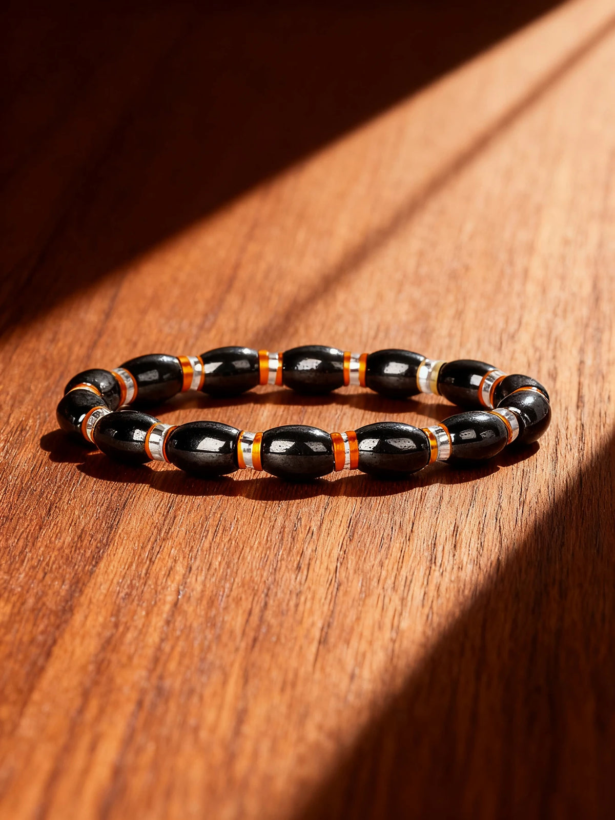 Hematite stone bracelet with rectangular natural stone beads, 19cm length, by Corporación Turística.