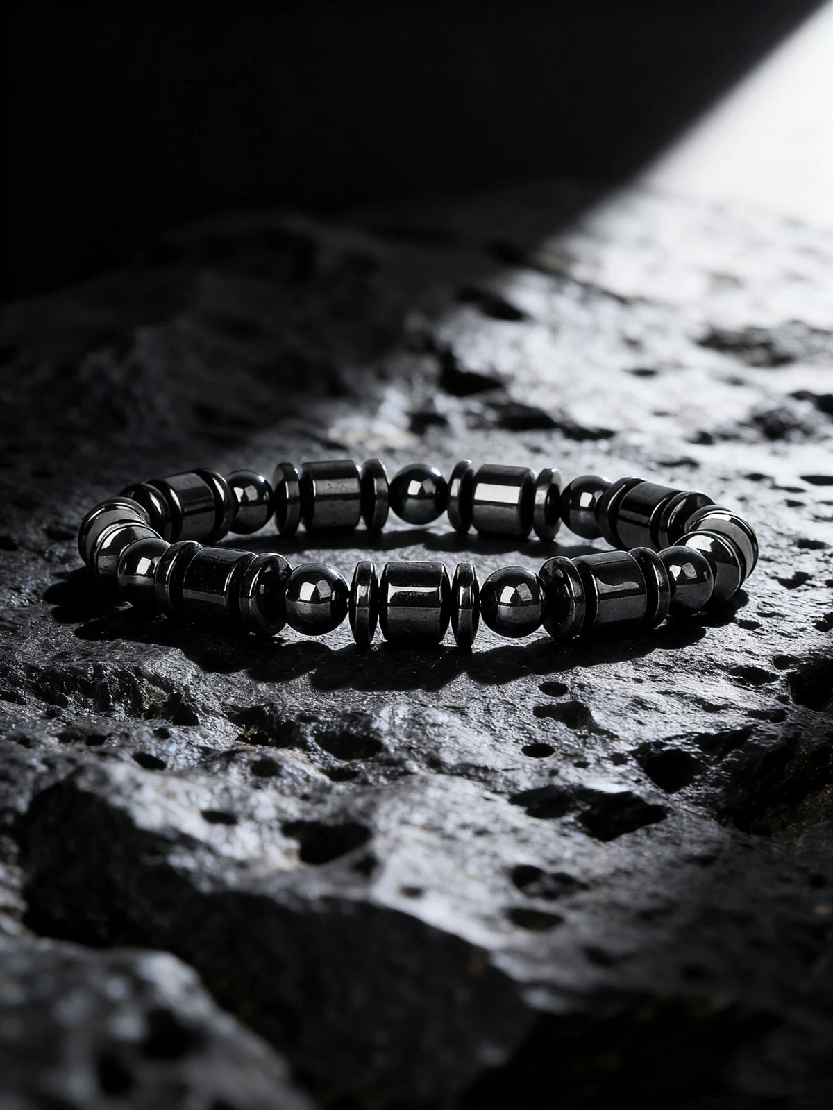 Hematite stone bracelet with rectangular natural stone beads, 19cm length, featuring black metallic finish, by Corporación Turística.
