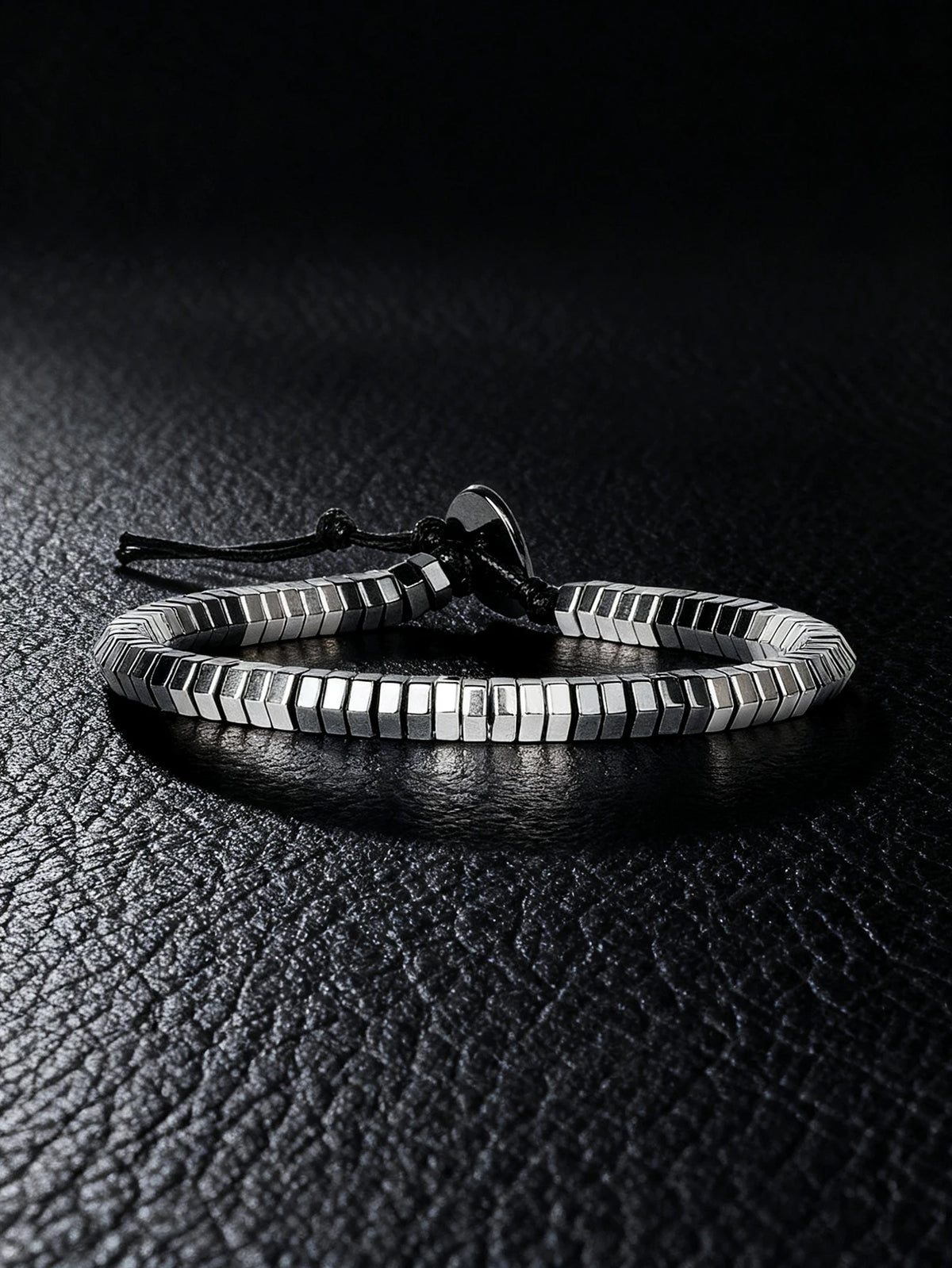 Hematite stone bracelet with rectangular natural stone beads, 19cm (7.5 inch), stylish jewelry by Corporación Turística