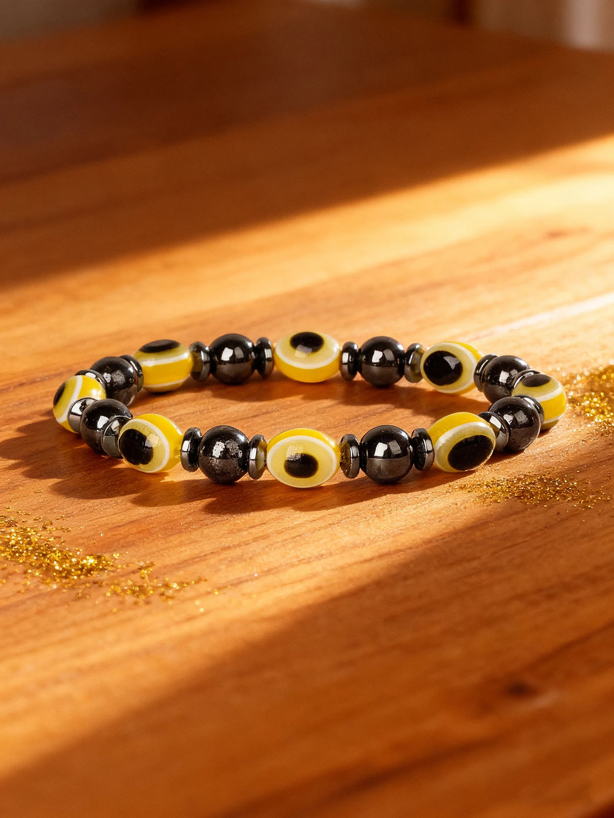 Hematite stone bracelet with rectangular natural stone beads, 19cm length, black and silver tones, by Corporación Turística.