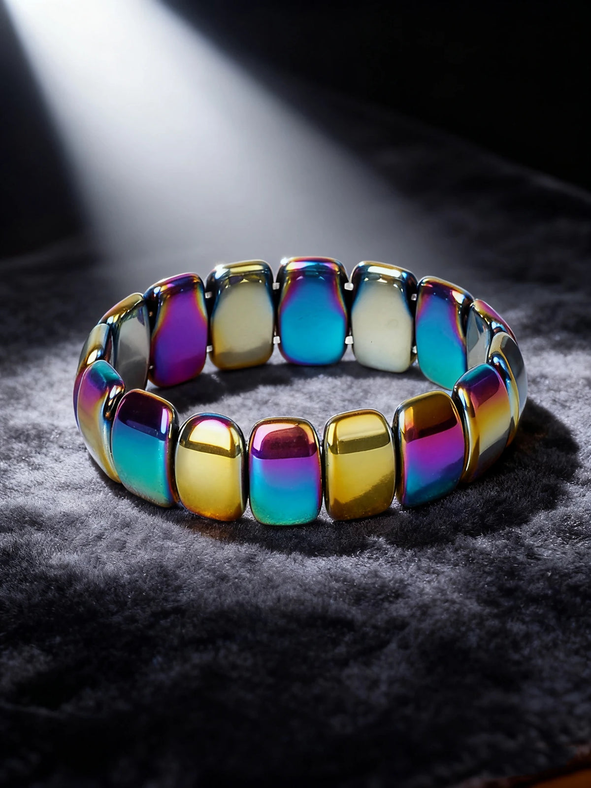 Hematite stone bracelet with rectangular natural stone beads, 19cm length, stylish jewelry by Corporación Turística.