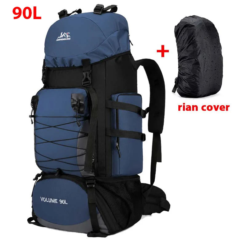 Large 90L black travel bag from Corporación Turística, camping mochila for outdoor adventure and hiking trips.