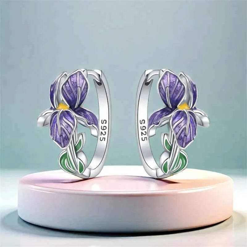 Sterling silver 925 flower and iris design earrings by Corporación Turística, showcasing intricate floral jewelry craftsmanship.