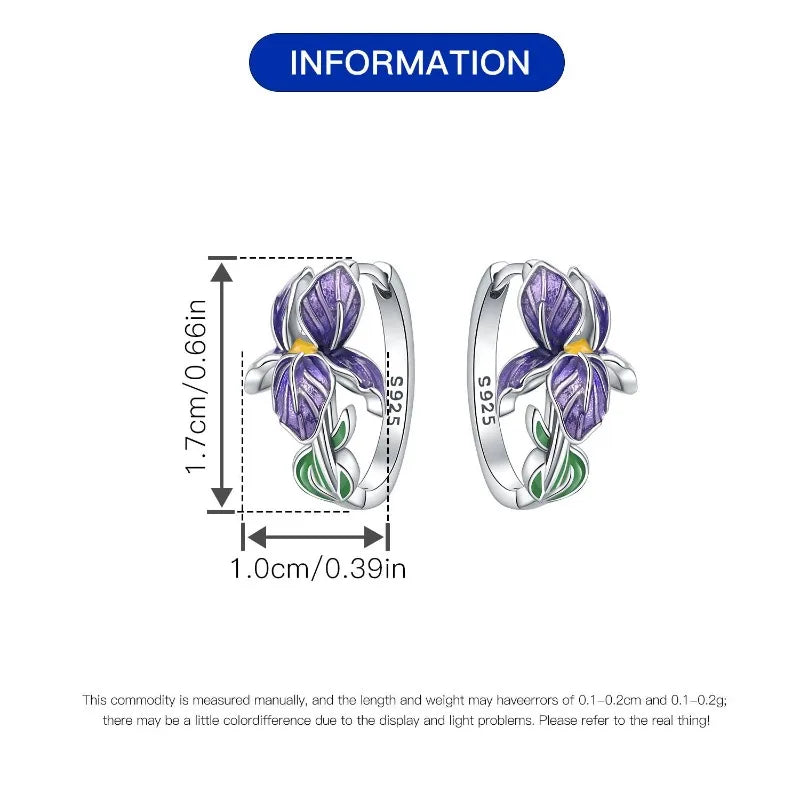 Sterling silver 925 floral purple earrings with intricate design, showcasing elegant jewelry craftsmanship.