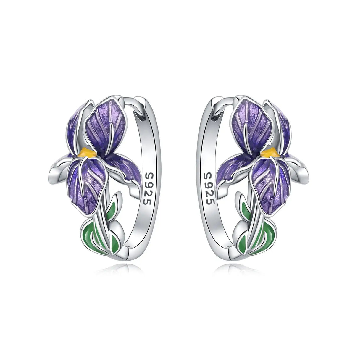 Sterling silver 925 floral purple earrings by Corporación Turística, featuring elegant flower design and vibrant purple accents.