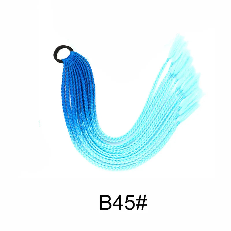 Multicolor rainbow synthetic hair extensions by Corporación Turística, 24 inches long, shown in a natural, flowing style.