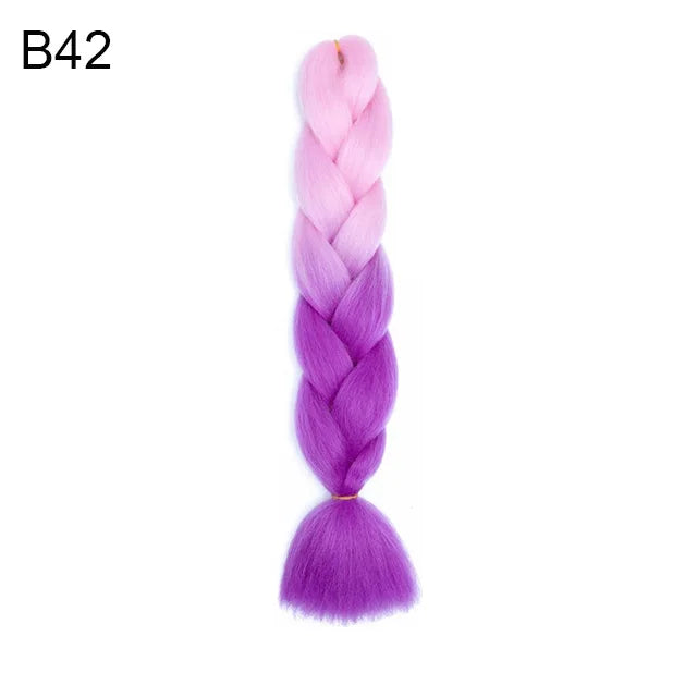 Synthetic ombré braided hair extension, 24 inches, from Corporación Turística, shown in a natural braided style.