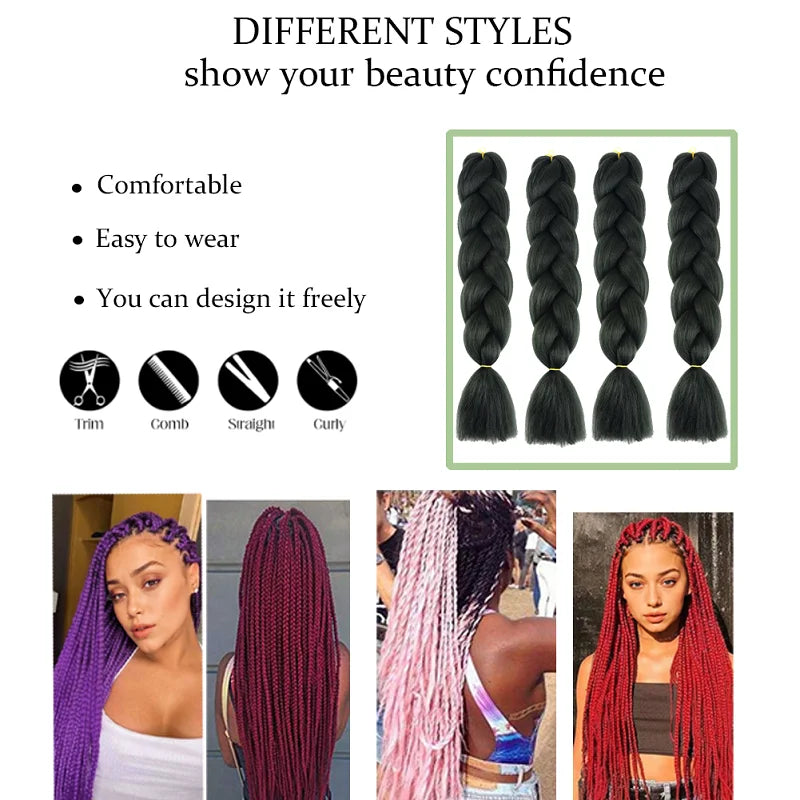 Long synthetic Yaki braids, 24 inches, straight style, in a bundle, designed for natural-looking hair extensions.