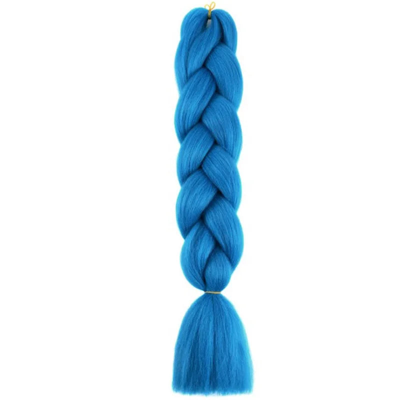 Long synthetic Yaki braids, 24 inches, straight style, from Corporación Turística, shown in a close-up image of the hair extensions.