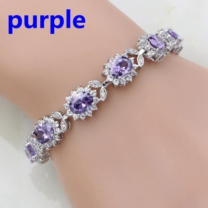 Elegant fashion crystal gemstone bracelet with rainbow-colored gems, designed for a stylish and temperamental look.