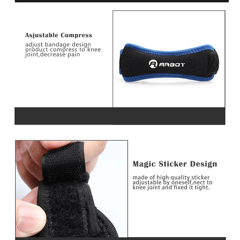 Adjustable knee brace for patellar tendon support by Corporación Turística, showing a close-up of the black, supportive design.