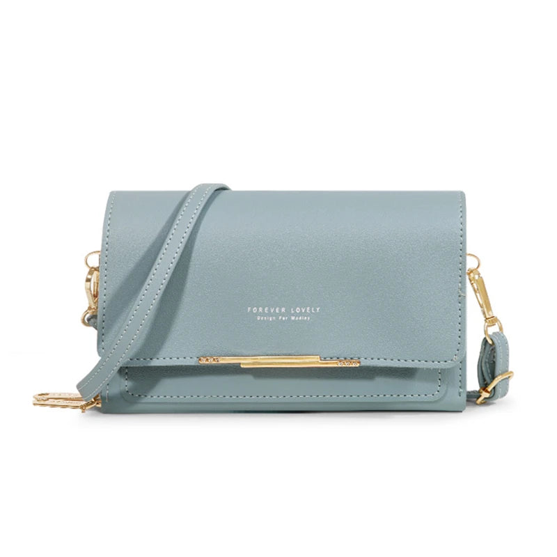 Sky blue Korean style women's handbag with large capacity, elegant and informal design, suitable for carrying mobile and daily essentials.
