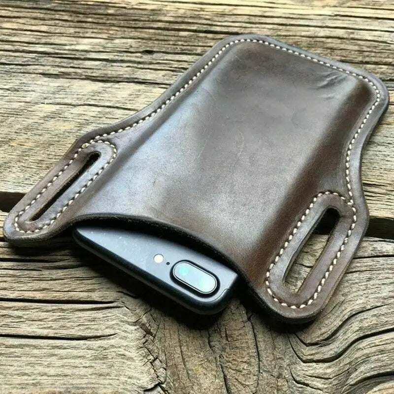 Light brown PU leather men's waist bag with wallet pocket, ideal for running and travel, from Corporación Turística.