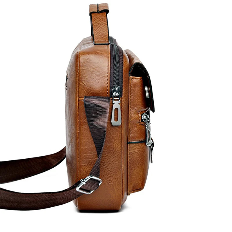 Retro men's messenger bag by Corporación Turística, brown, waterproof, large capacity, portable, stylish accessory for everyday use.