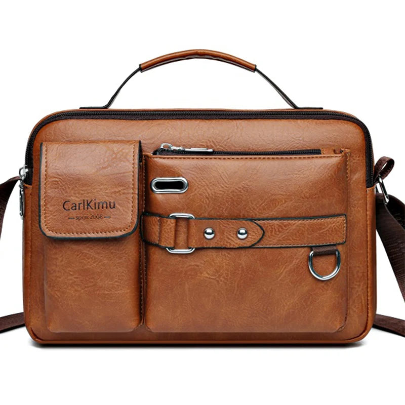 Brown retro men's messenger bag by Corporación Turística, waterproof, large capacity, and portable for everyday use.